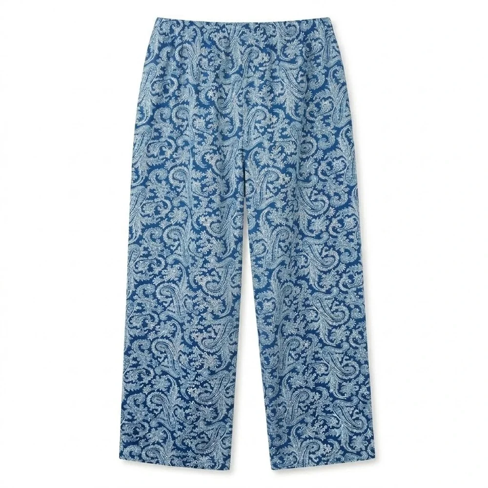 Miss Elaine Petites Medium Blue Paisley Button Front Soft Pajama Set‎ PM Lounge